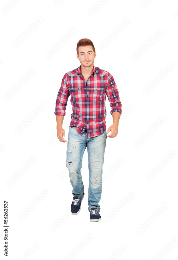 Fototapeta premium Casual boy with plaid shirt walking
