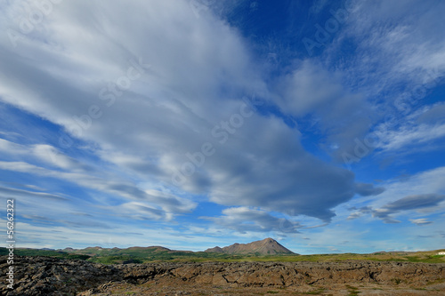 Iceland - clouds and blue sky landscape on the lava
