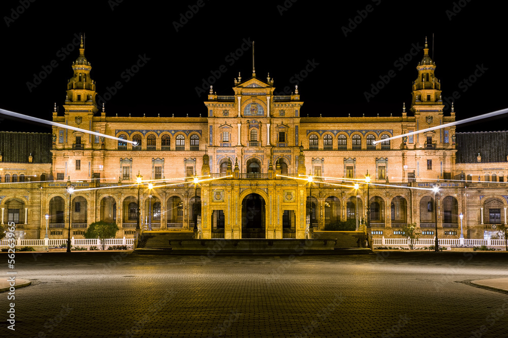 Spanish Square (Plaza de España) in Sevilla at night , Spain.
