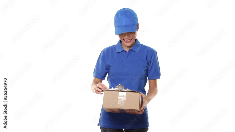 Delivery courier - woman giving package Delivery courier - woman giving package