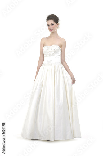 Profile view of elegant beautiful bride in beauty white dress