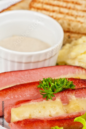 sausages with cheese and omelette