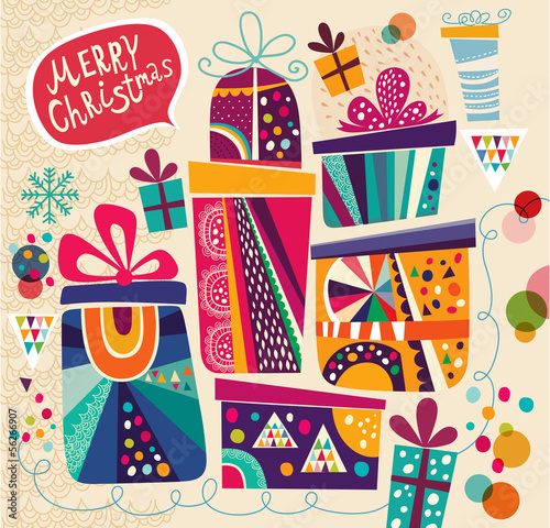 Christmas card with gift boxes