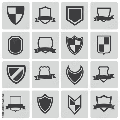Vector black icon shield icons set
