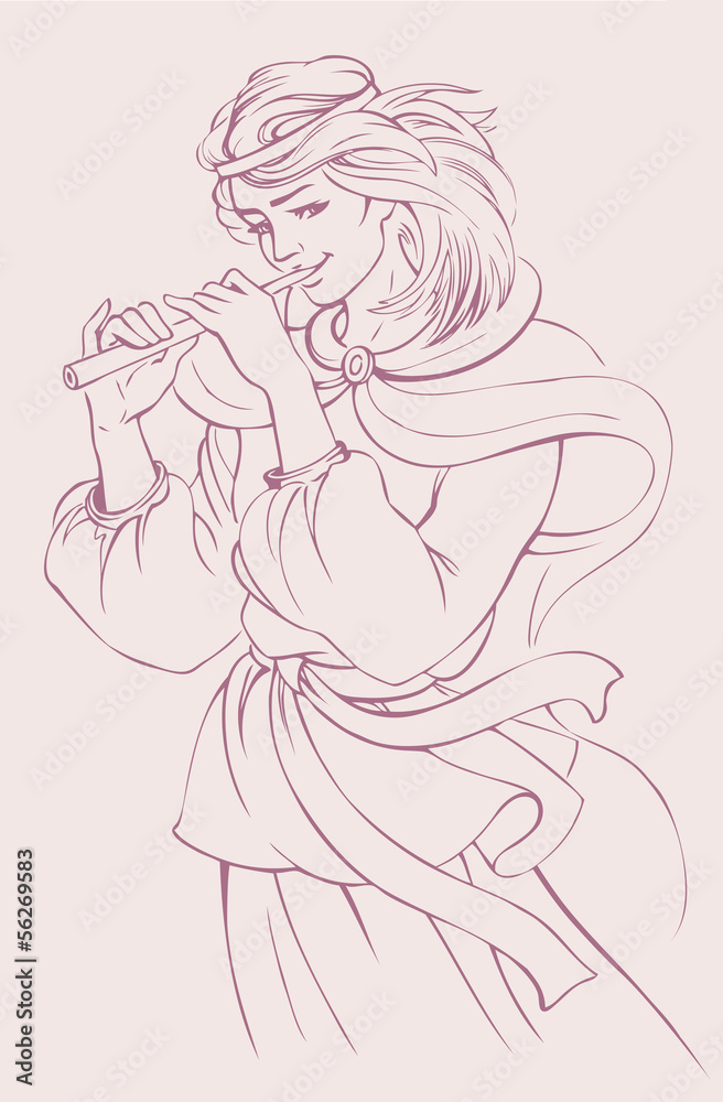 Vector illustration. Girl playing the flute Vector illustration. Girl playing the flute