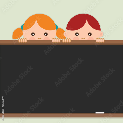 Back to school. Girl and boy holding a blackboard.