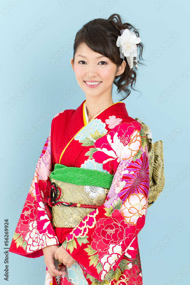 Beautiful asian kimono woman on white background Beautiful asian kimono woman on white background