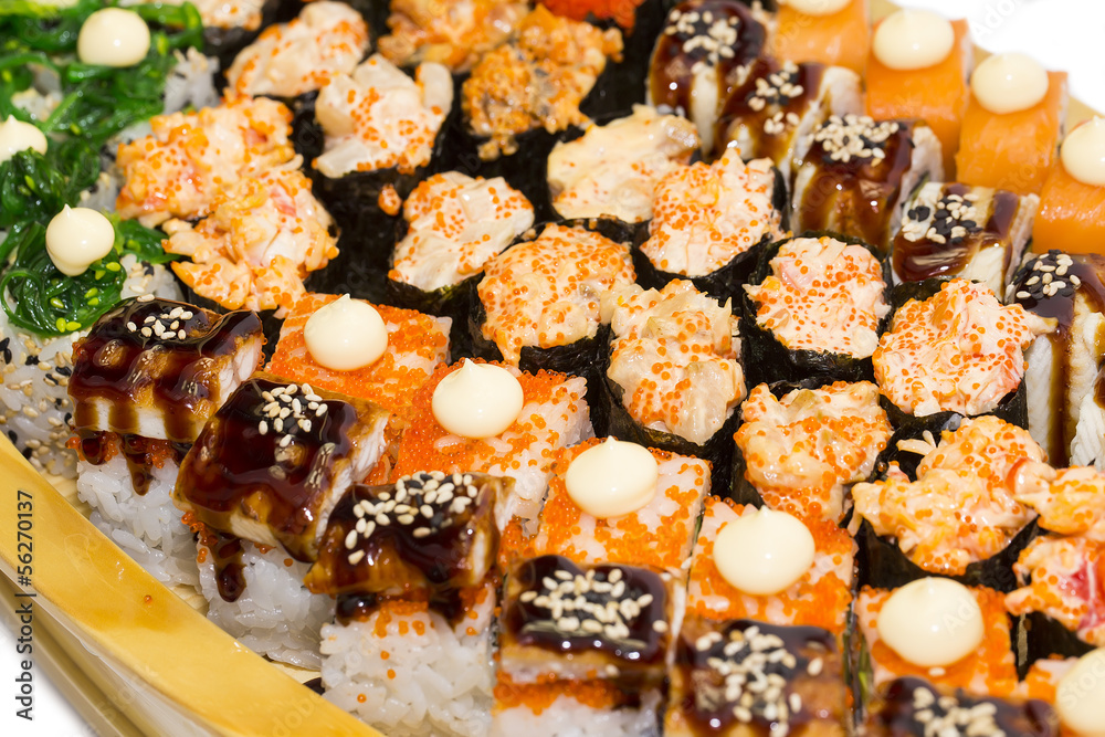 delicious seafood sushi at a Japanese restaurant delicious seafood sushi at a Japanese restaurant