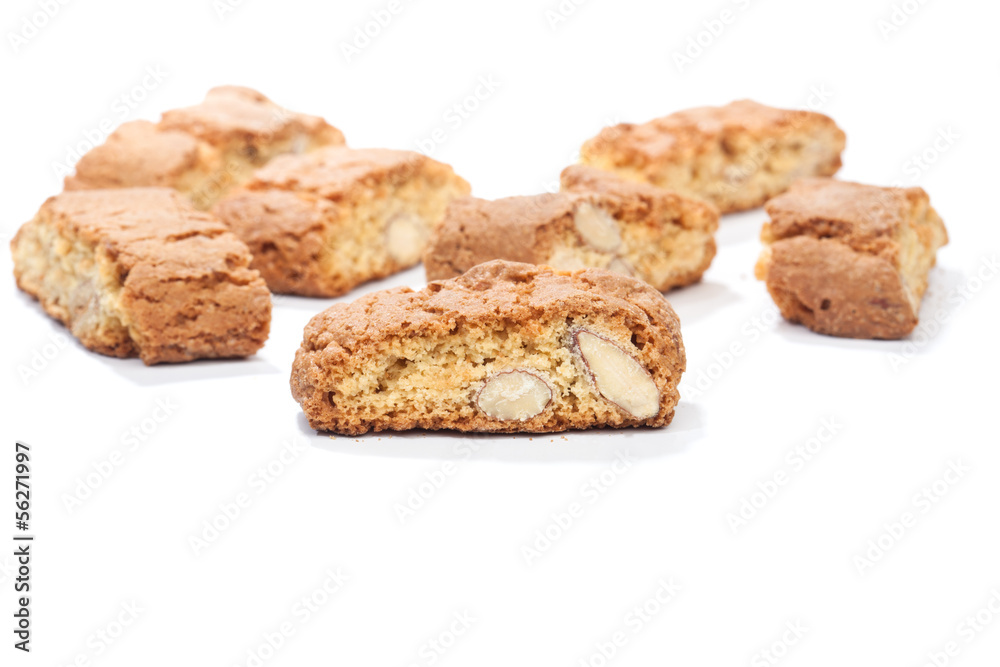Cantuccini cookies with almond, isolated on white