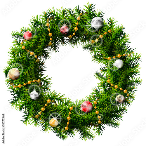 Christmas wreath with decorative beads and balls  isolated