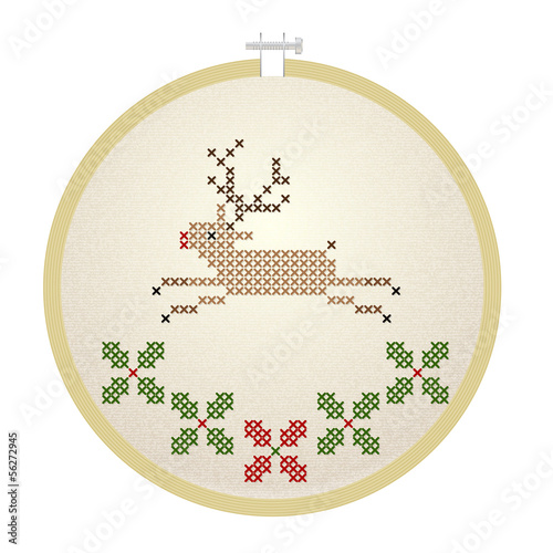 Vector embroidery hoop with Christmas deer