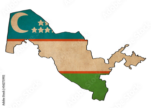 Uzbekistan map on Uzbekistan flag drawing photo