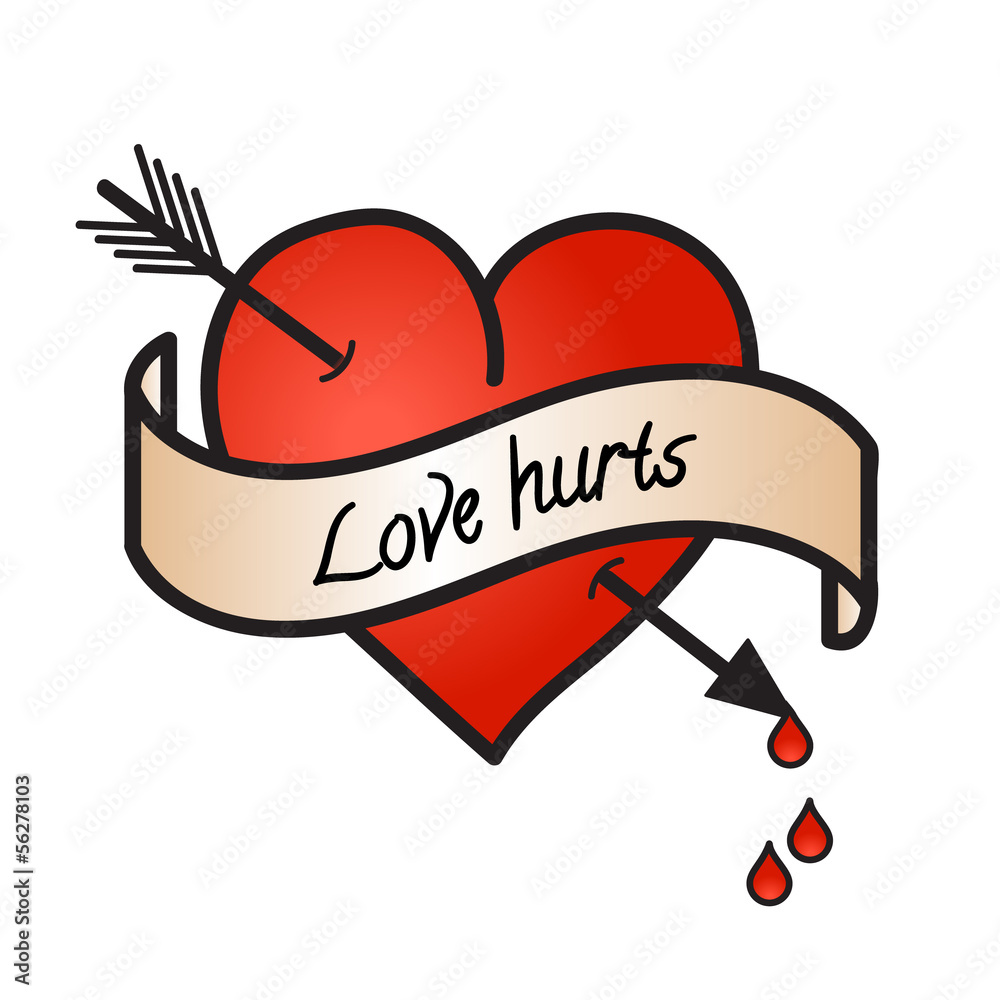 Bleeding heart with love hurts text on white Stock Vector | Adobe ...