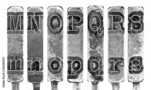 Old Typewriter Typebar Letters M to S Isolated on White