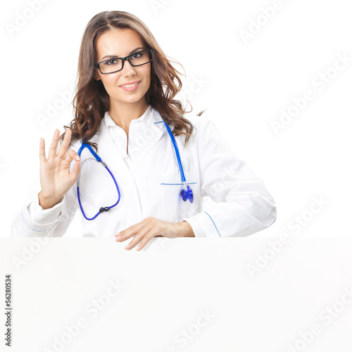 Doctor showing blank signboard  isolated