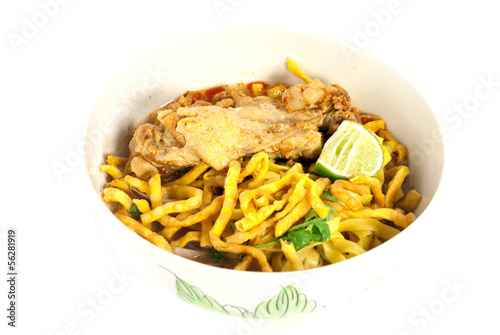 Khao soi, curry noodle, traditional food of northen of thailand. photo