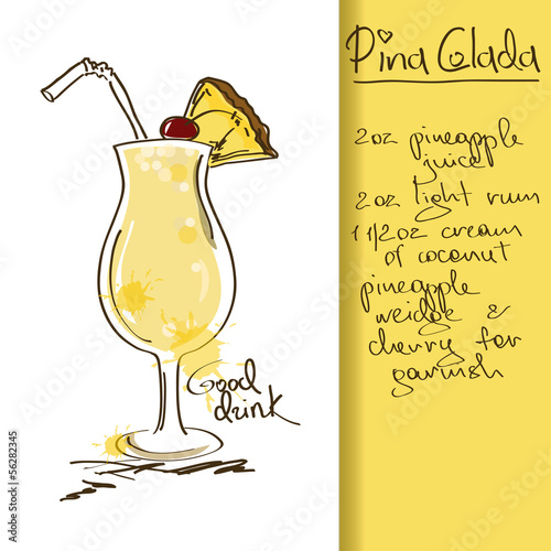 Illustration with Pina Colada cocktail