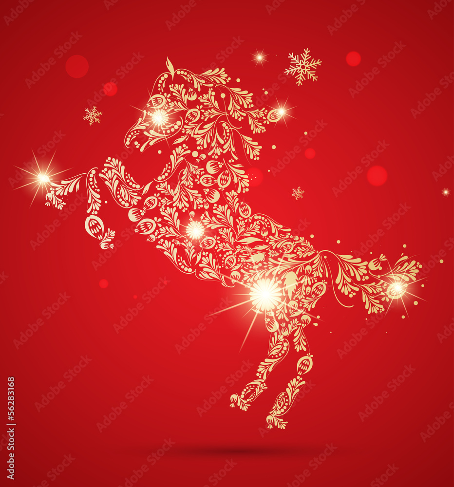 Golden Abstract floral horse. Golden Abstract floral horse.
