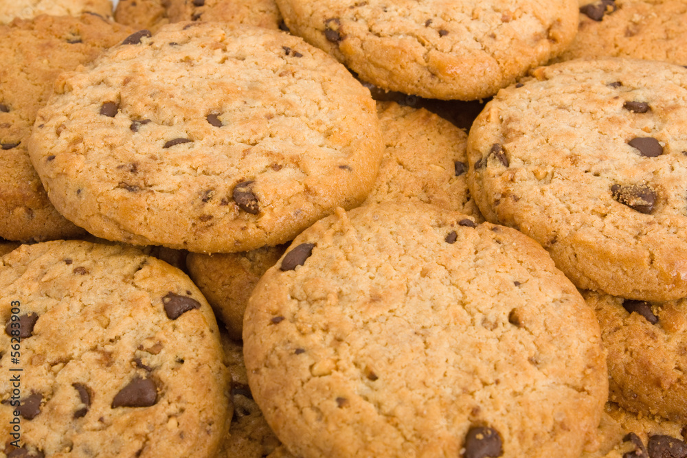 Background of a pile of chocolate chip cookies Background of a pile of chocolate chip cookies