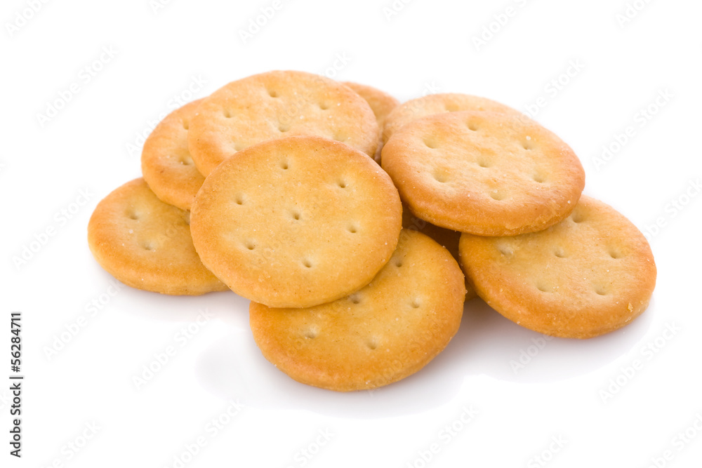 Small appetizer crackers isolated on white background.