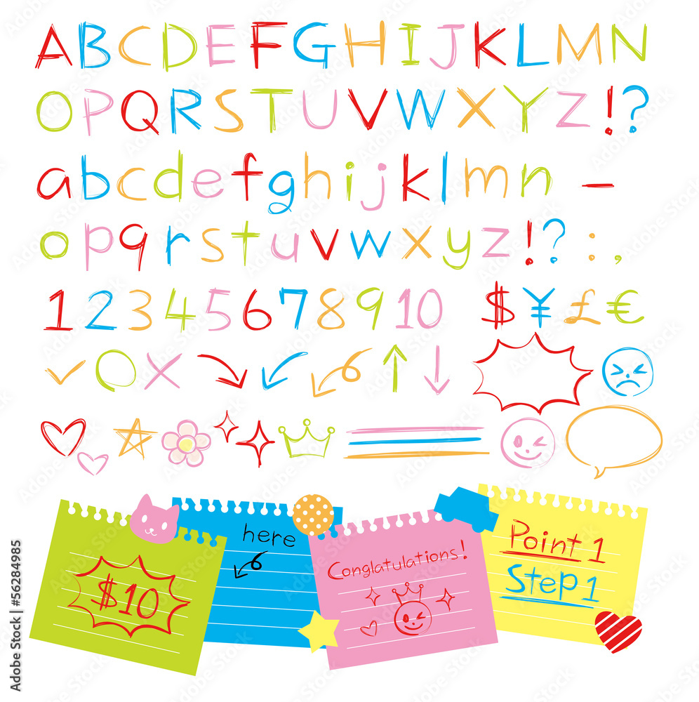 手書き色鉛筆風アルファベット 数字 記号 Vector De Stock Adobe Stock