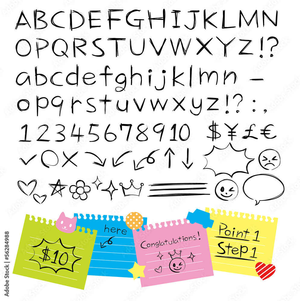 手書き鉛筆風アルファベット 数字 記号 Stock Vector Adobe Stock