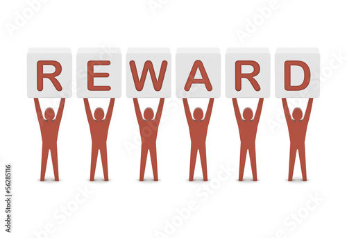 Men holding the word reward. Concept 3D illustration.