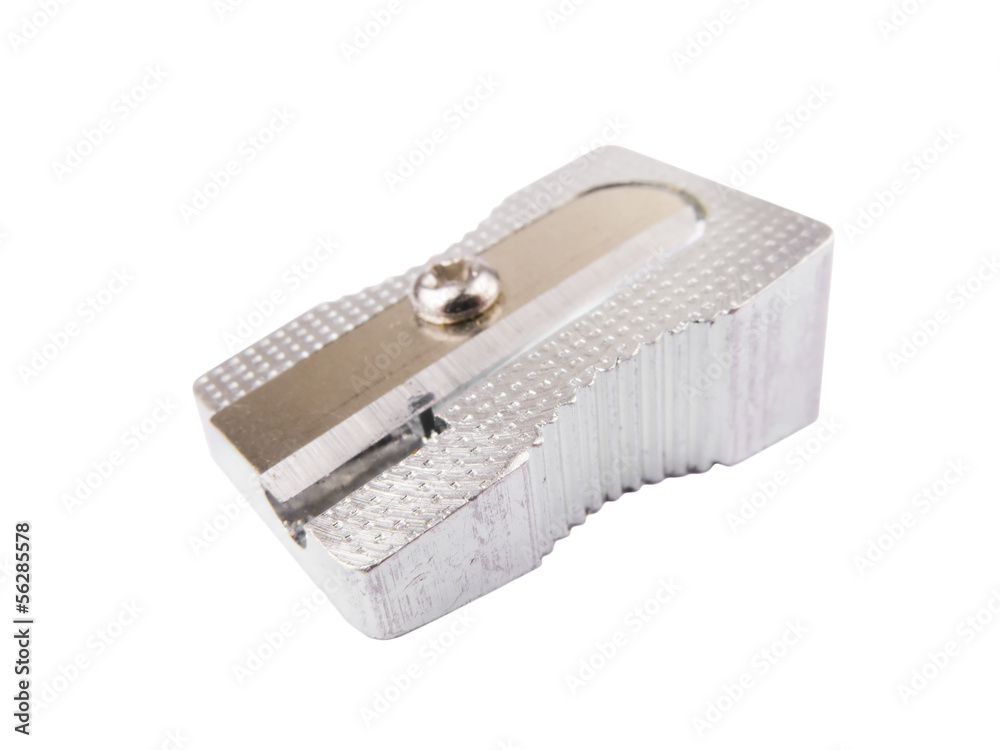 Metallic pencil sharpener on a white background.