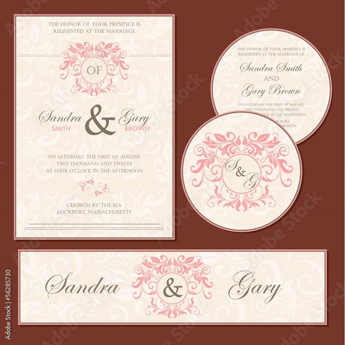 Beautiful vintage wedding invitation cards