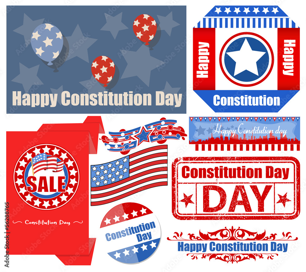 USA Constitution Day Patriotic Design Backgrounds & Elements Set