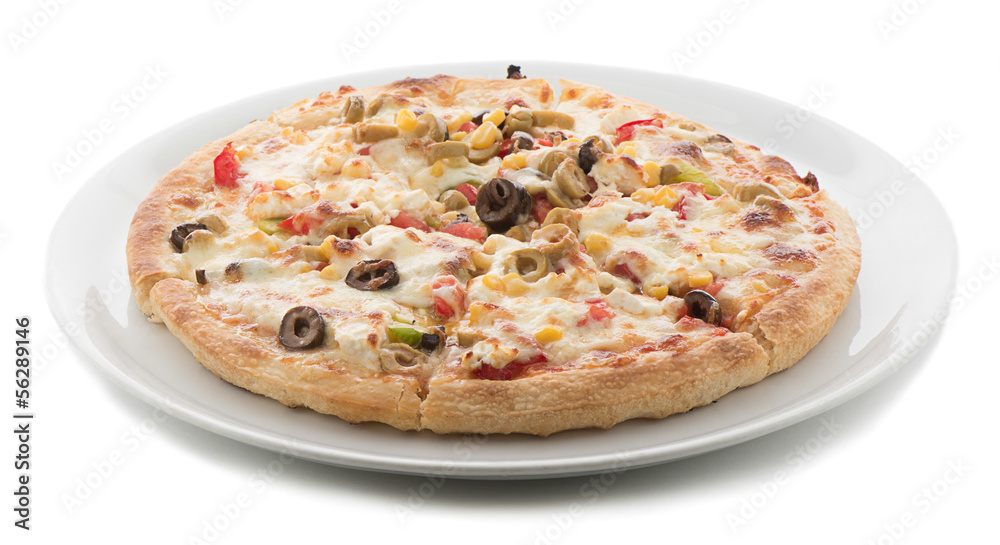 Vegetarian pizza isolated on white background