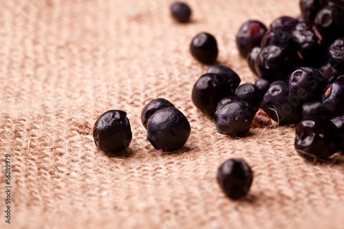 fresh fruity blueberries on a linen background