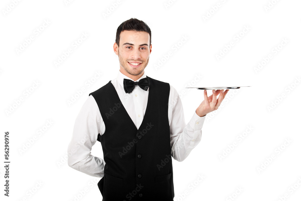 Waiter holding an empty dish Waiter holding an empty dish