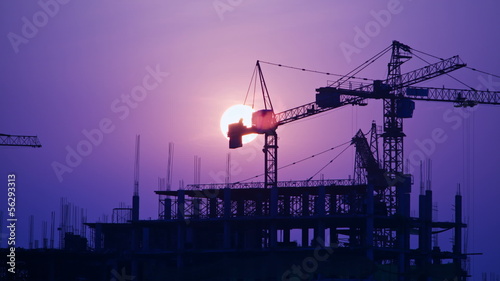 Construction site at sunset, time lapse