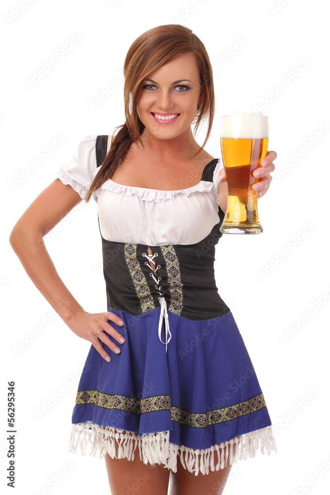 Beautiful young smiling woman giving beer Beautiful young smiling woman giving beer