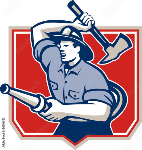 Fireman Firefighter Wielding Fire Axe