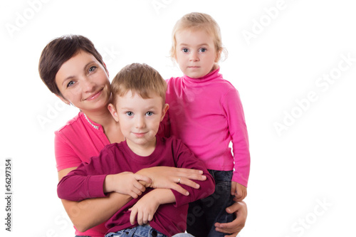 Happy mother and two children