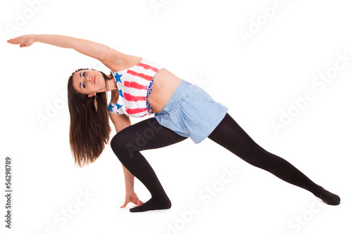 girl pilatos yoga isolated on white background