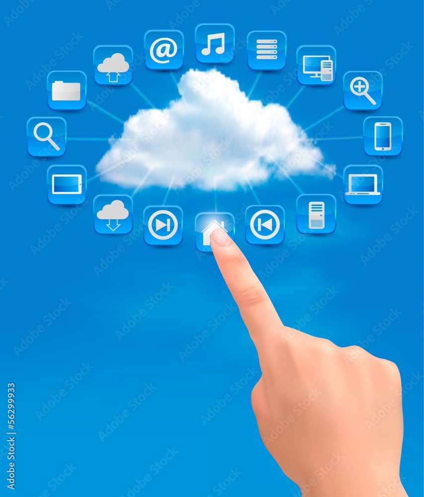 Cloud Computing concept background with hand. Vector illustratio Cloud Computing concept background with hand. Vector illustratio