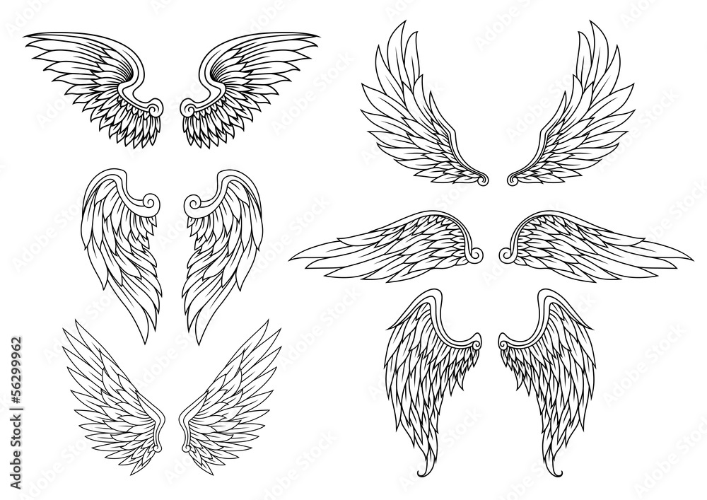 Heraldic wings set - obrazy, fototapety, plakaty 