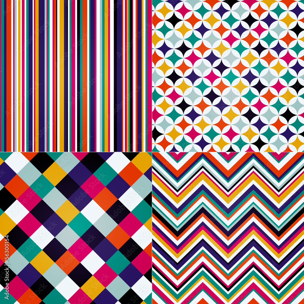 seamless retro stripes, chevron and square pattern