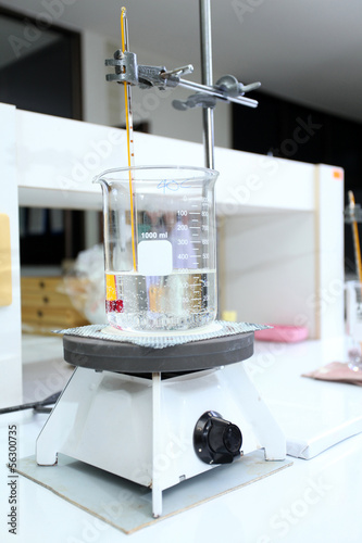 Beaker with water warming on hot plate
