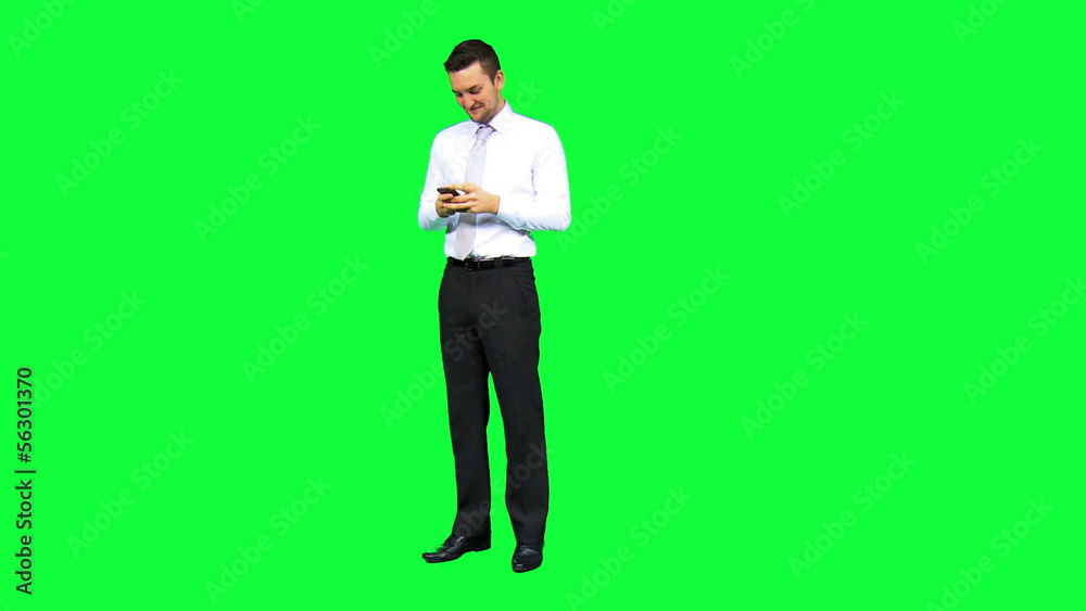 Young Male Financial Advisor Green Screen Smart Phone Young Male Financial Advisor Green Screen Smart Phone