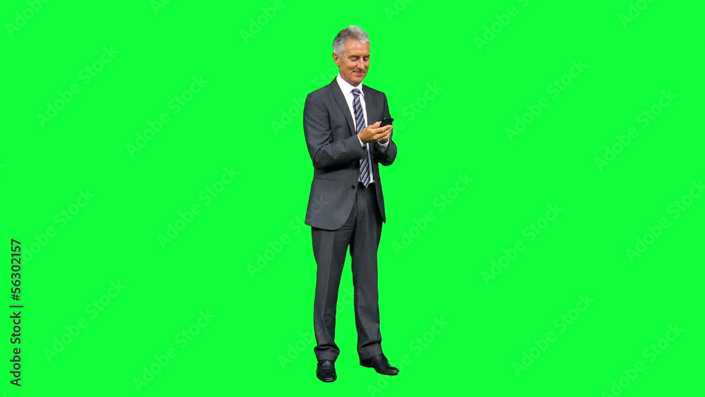 Mature Male Financial Advisor Green Screen Smart Phone Mature Male Financial Advisor Green Screen Smart Phone