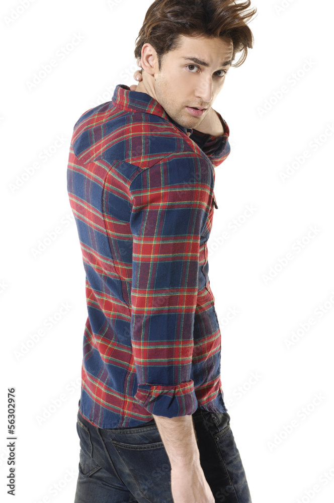 happy casual young man in colorful shirt looking at camera happy casual young man in colorful shirt looking at camera