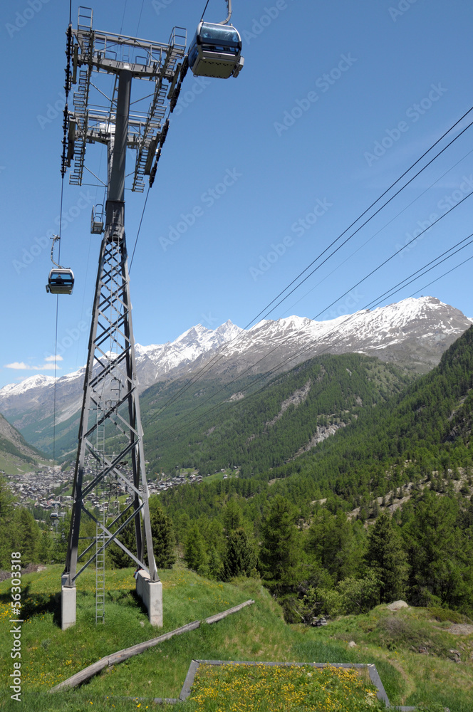Glacier Paradise cable car climbing out of Zermatt