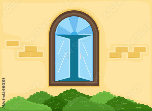 window - outside house - Cartoon Background Vector