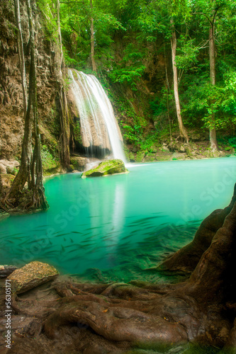 Blue stream waterfall in Kanjanaburi Thailand (Erawan waterfall © showcake