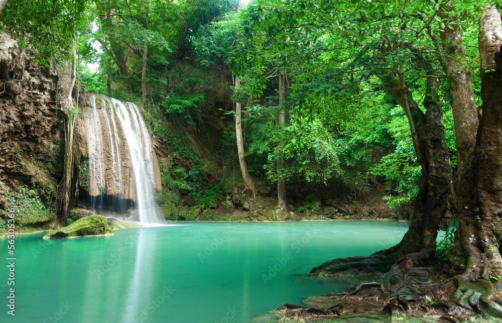 Blue stream waterfall in Kanjanaburi Thailand (Erawan waterfall