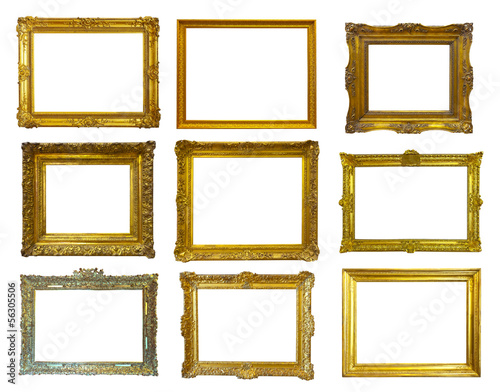  gold picture frames. Isolated over white